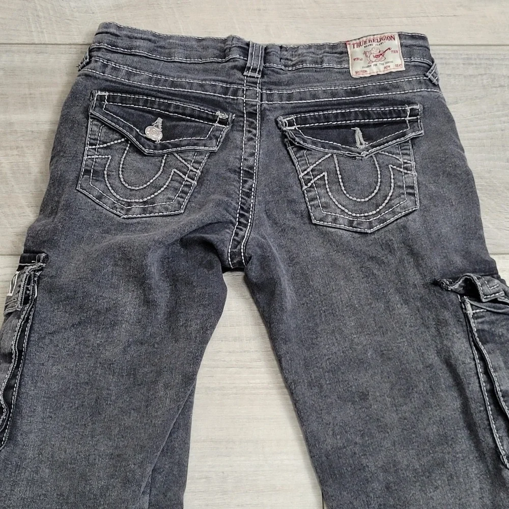 👖True Religion Jeans Boy 10 Shadow Grey Ricky Relaxed Straight Cargo Whiskering